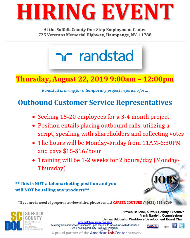 Suffolk County OneStop Emplyment Center Hiring Event LIHC